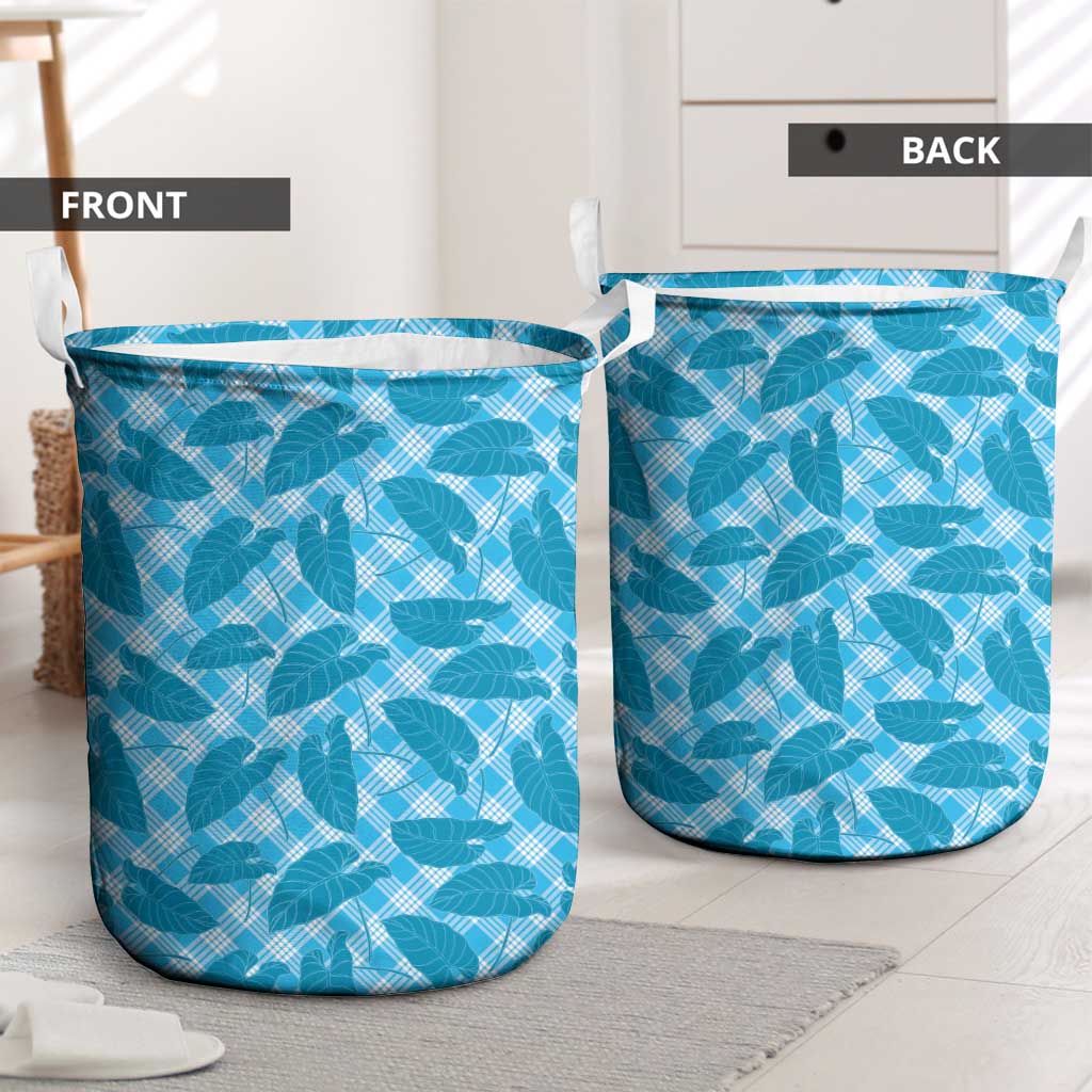 Blue Hawaii Kalo Palaka Motifs Laundry Basket Hawaiian Taro Leaves Elegant Vibes LT14 - Polynesian Pride