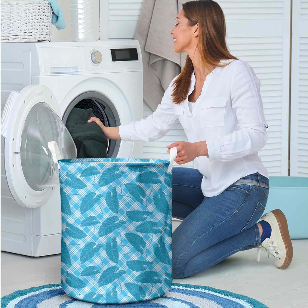 Blue Hawaii Kalo Palaka Motifs Laundry Basket Hawaiian Taro Leaves Elegant Vibes LT14 - Polynesian Pride