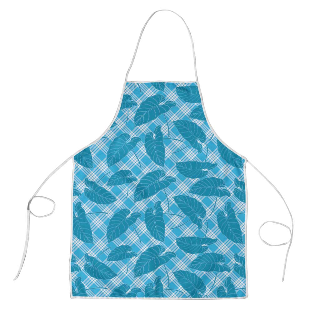 Blue Hawaii Kalo Palaka Motifs Apron Hawaiian Taro Leaves Elegant Vibes - Polynesian Pride