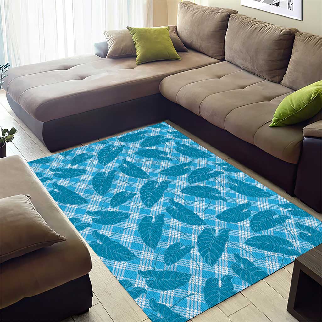 Blue Hawaii Kalo Palaka Motifs Area Rug Hawaiian Taro Leaves Elegant Vibes - Polynesian Pride