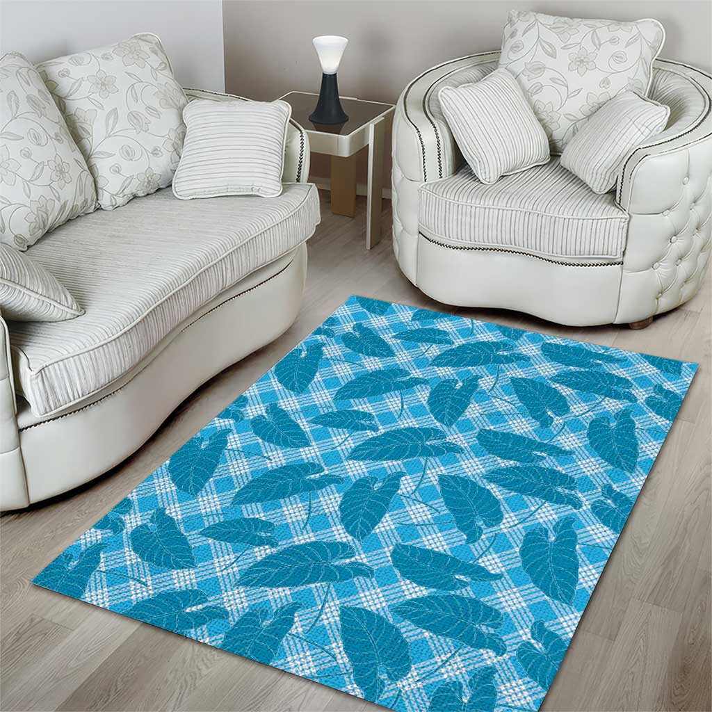 Blue Hawaii Kalo Palaka Motifs Area Rug Hawaiian Taro Leaves Elegant Vibes - Polynesian Pride