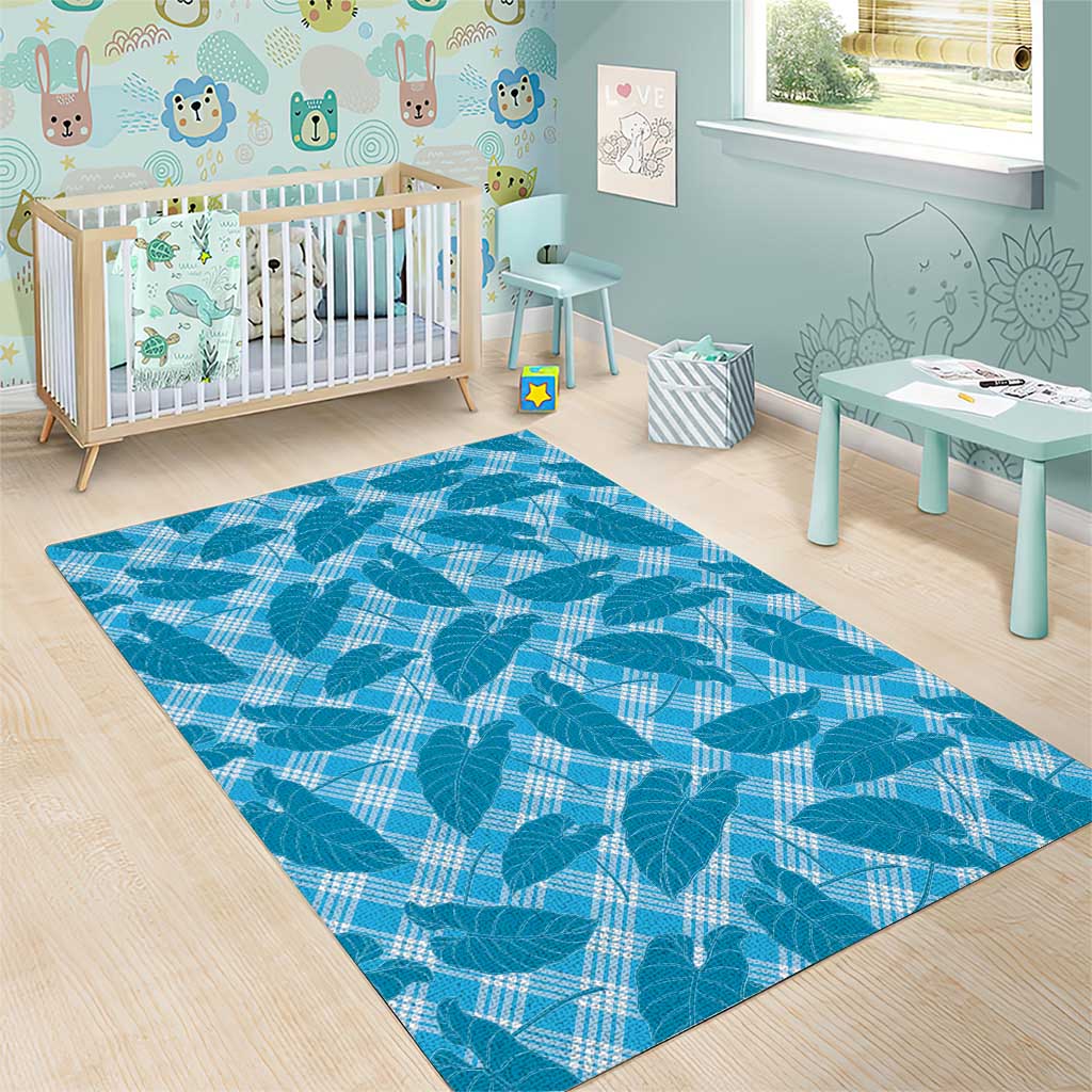 Blue Hawaii Kalo Palaka Motifs Area Rug Hawaiian Taro Leaves Elegant Vibes - Polynesian Pride