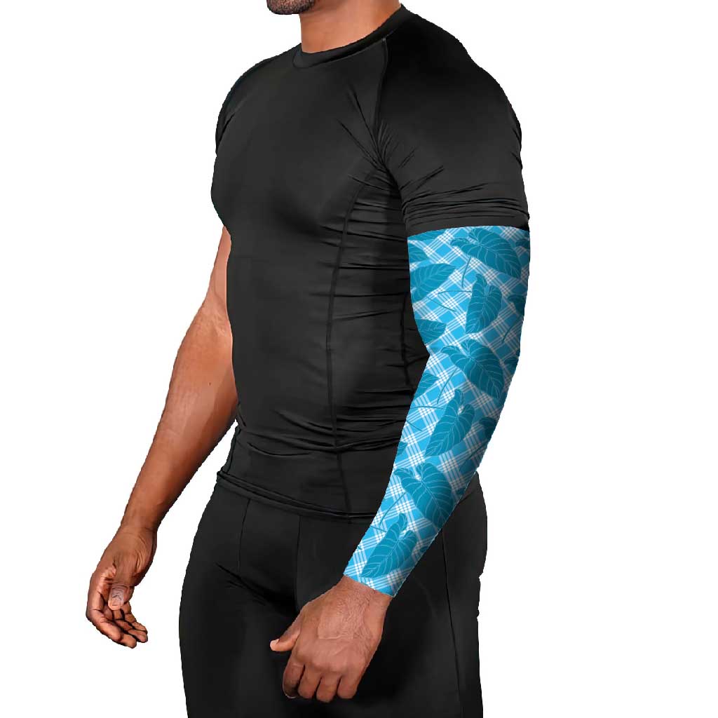 Blue Hawaii Kalo Palaka Motifs Arm Sleeves Hawaiian Taro Leaves Elegant Vibes LT14 - Polynesian Pride