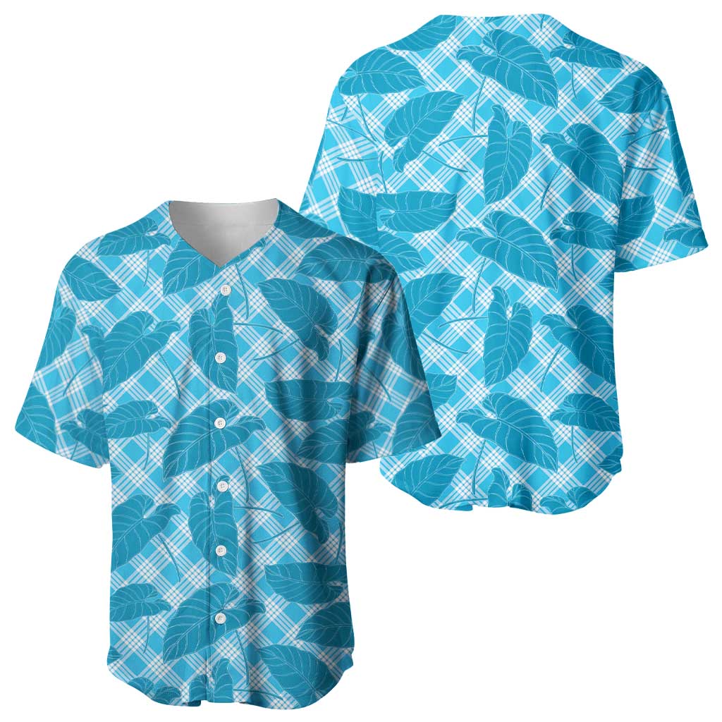 Blue Hawaii Kalo Palaka Motifs Baseball Jersey Hawaiian Taro Leaves Elegant Vibes LT14 - Polynesian Pride