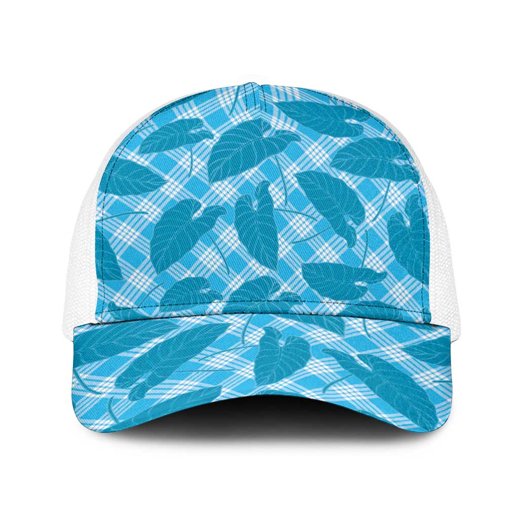 Blue Hawaii Kalo Palaka Motifs Baseball Net Cap Hawaiian Taro Leaves Elegant Vibes LT14 One Size White Blue - Polynesian Pride