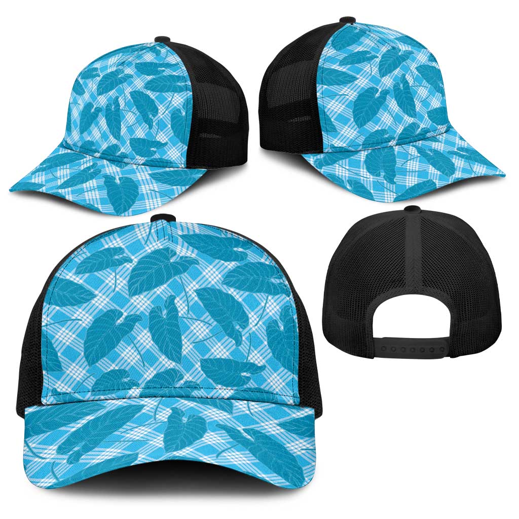 Blue Hawaii Kalo Palaka Motifs Baseball Net Cap Hawaiian Taro Leaves Elegant Vibes LT14 - Polynesian Pride