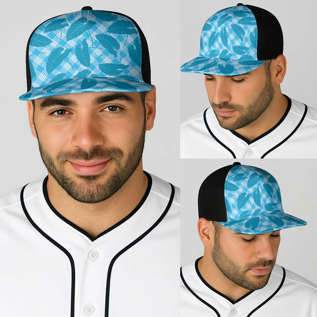 Blue Hawaii Kalo Palaka Motifs Baseball Net Cap Hawaiian Taro Leaves Elegant Vibes LT14 - Polynesian Pride