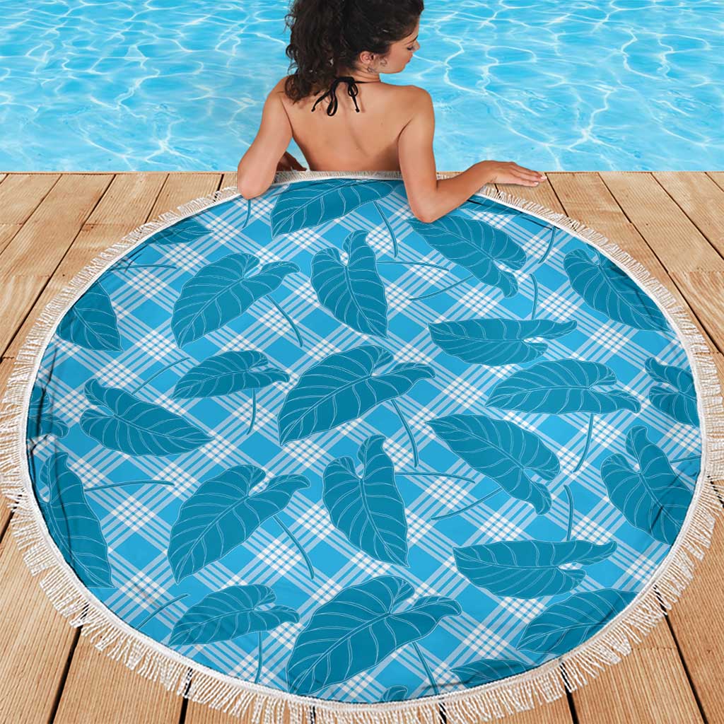 Blue Hawaii Kalo Palaka Motifs Beach Blanket Hawaiian Taro Leaves Elegant Vibes - Polynesian Pride