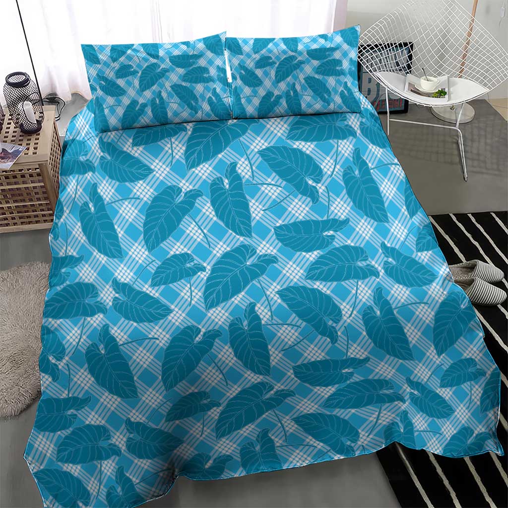 Blue Hawaii Kalo Palaka Motifs Bedding Set Hawaiian Taro Leaves Elegant Vibes - Polynesian Pride