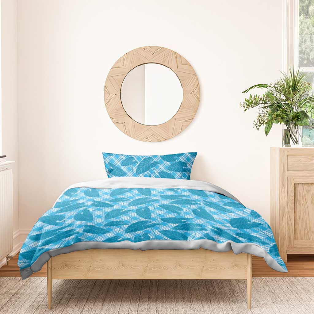 Blue Hawaii Kalo Palaka Motifs Bedding Set Hawaiian Taro Leaves Elegant Vibes - Polynesian Pride