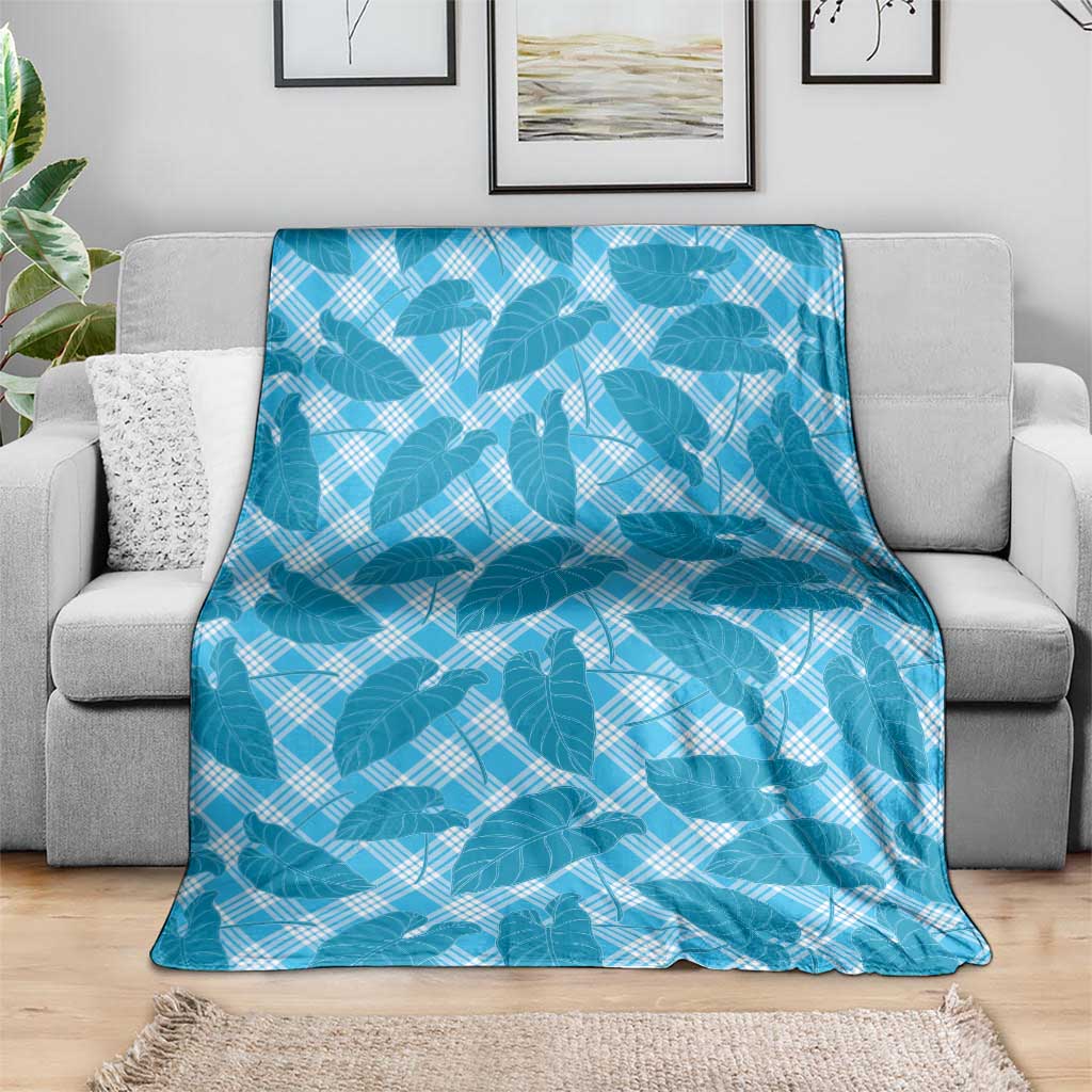Blue Hawaii Kalo Palaka Motifs Blanket Hawaiian Taro Leaves Elegant Vibes - Polynesian Pride