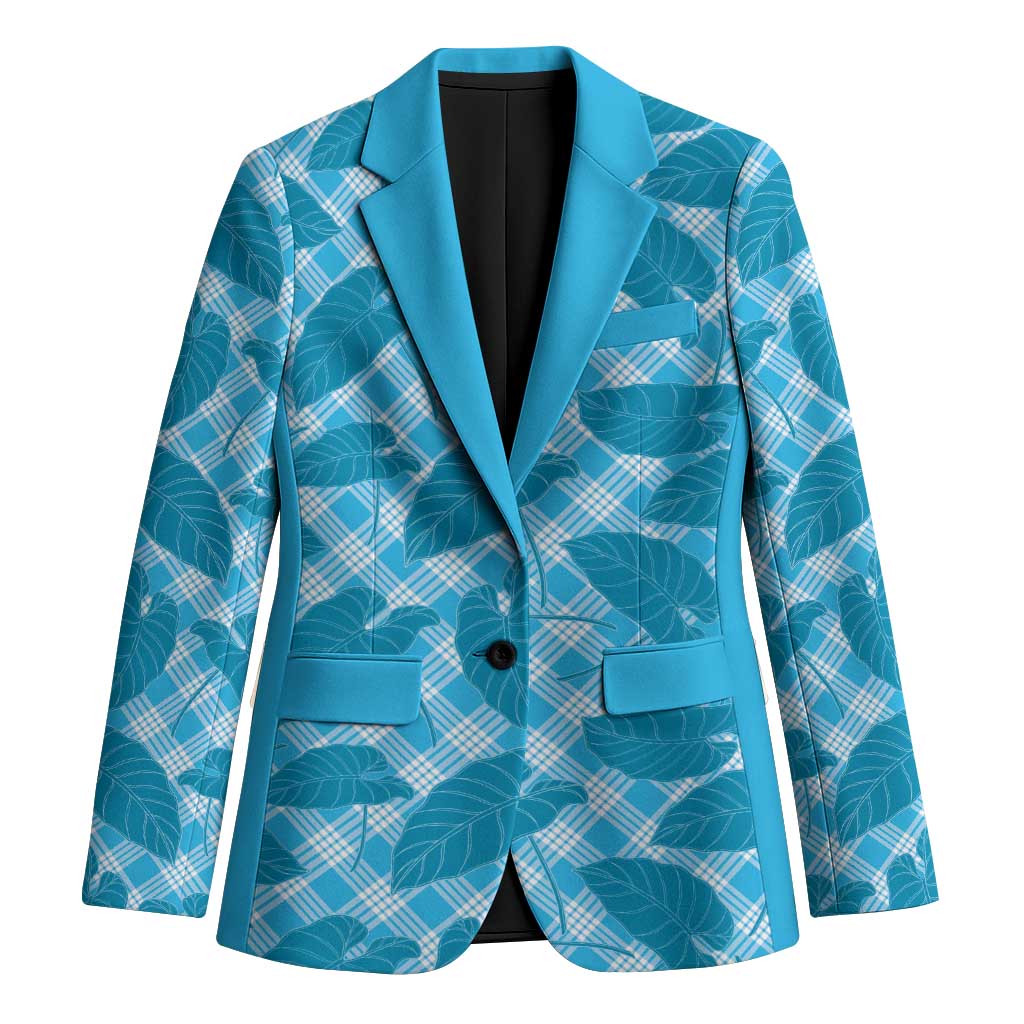 Blue Hawaii Kalo Palaka Motifs Blazer Hawaiian Taro Leaves Elegant Vibes - Polynesian Pride