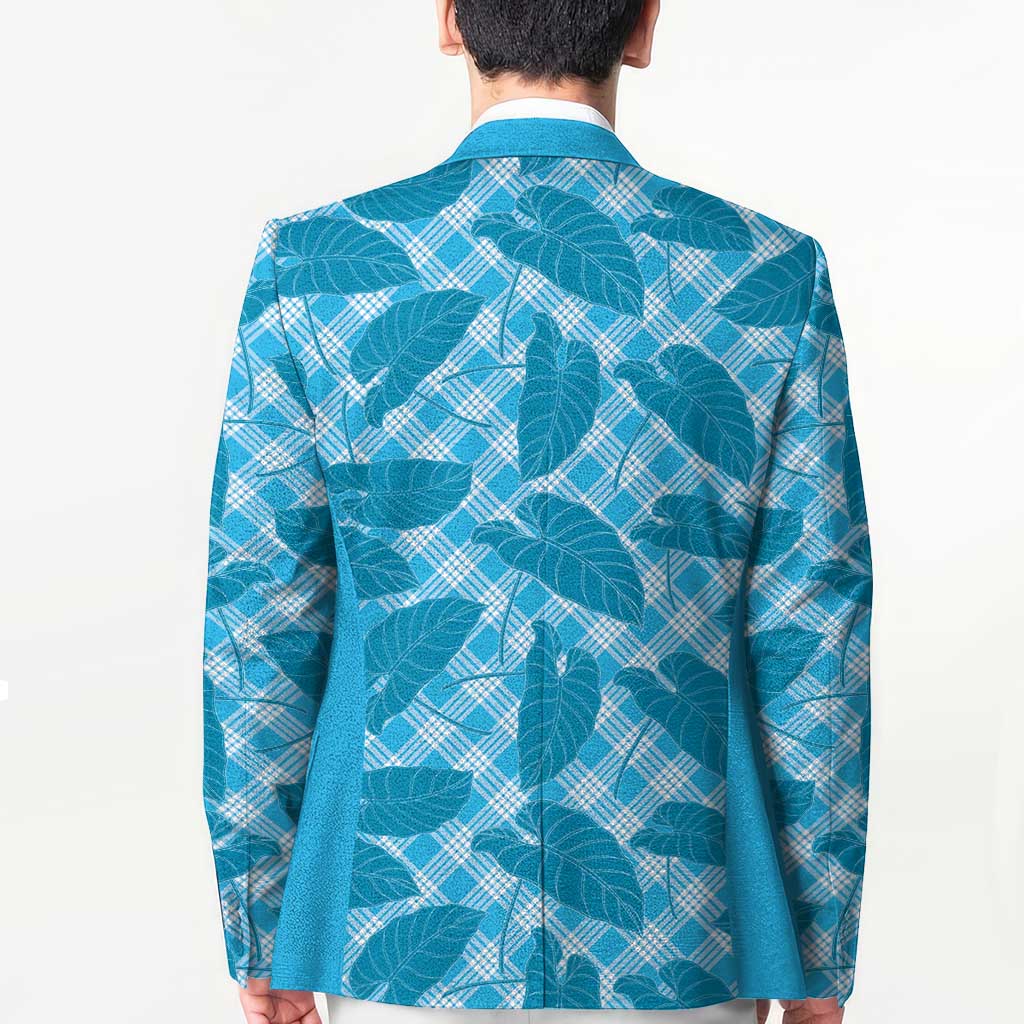 Blue Hawaii Kalo Palaka Motifs Blazer Hawaiian Taro Leaves Elegant Vibes - Polynesian Pride