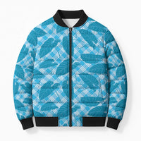 Blue Hawaii Kalo Palaka Motifs Bomber Puffer Jacket Hawaiian Taro Leaves Elegant Vibes LT14 Unisex Blue - Polynesian Pride