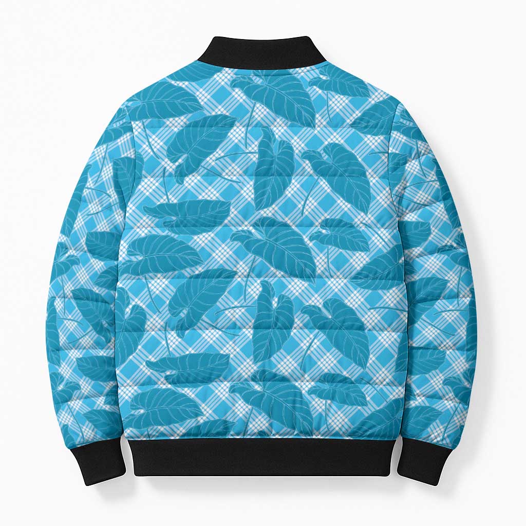 Blue Hawaii Kalo Palaka Motifs Bomber Puffer Jacket Hawaiian Taro Leaves Elegant Vibes LT14 - Polynesian Pride