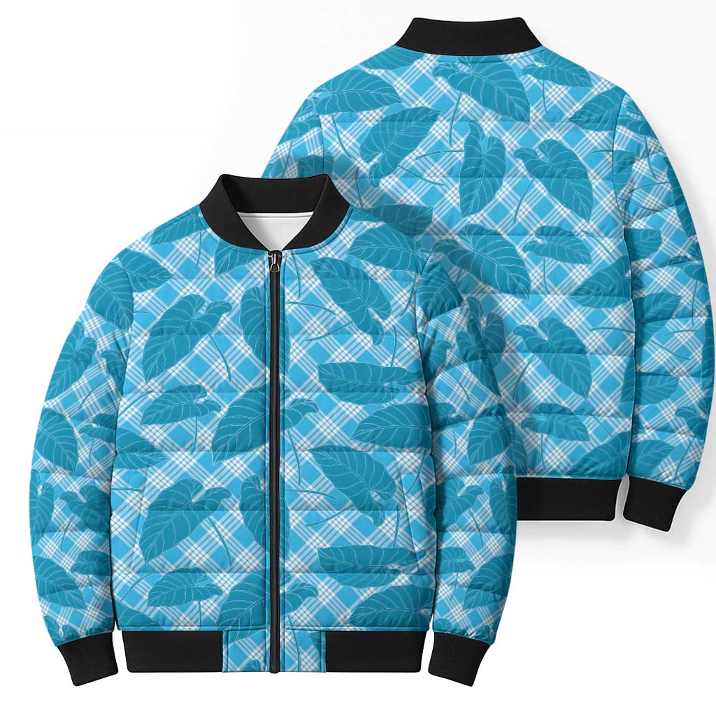 Blue Hawaii Kalo Palaka Motifs Bomber Puffer Jacket Hawaiian Taro Leaves Elegant Vibes LT14 - Polynesian Pride