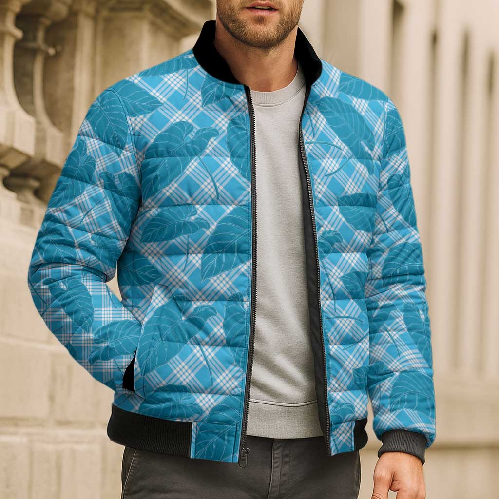 Blue Hawaii Kalo Palaka Motifs Bomber Puffer Jacket Hawaiian Taro Leaves Elegant Vibes LT14 - Polynesian Pride
