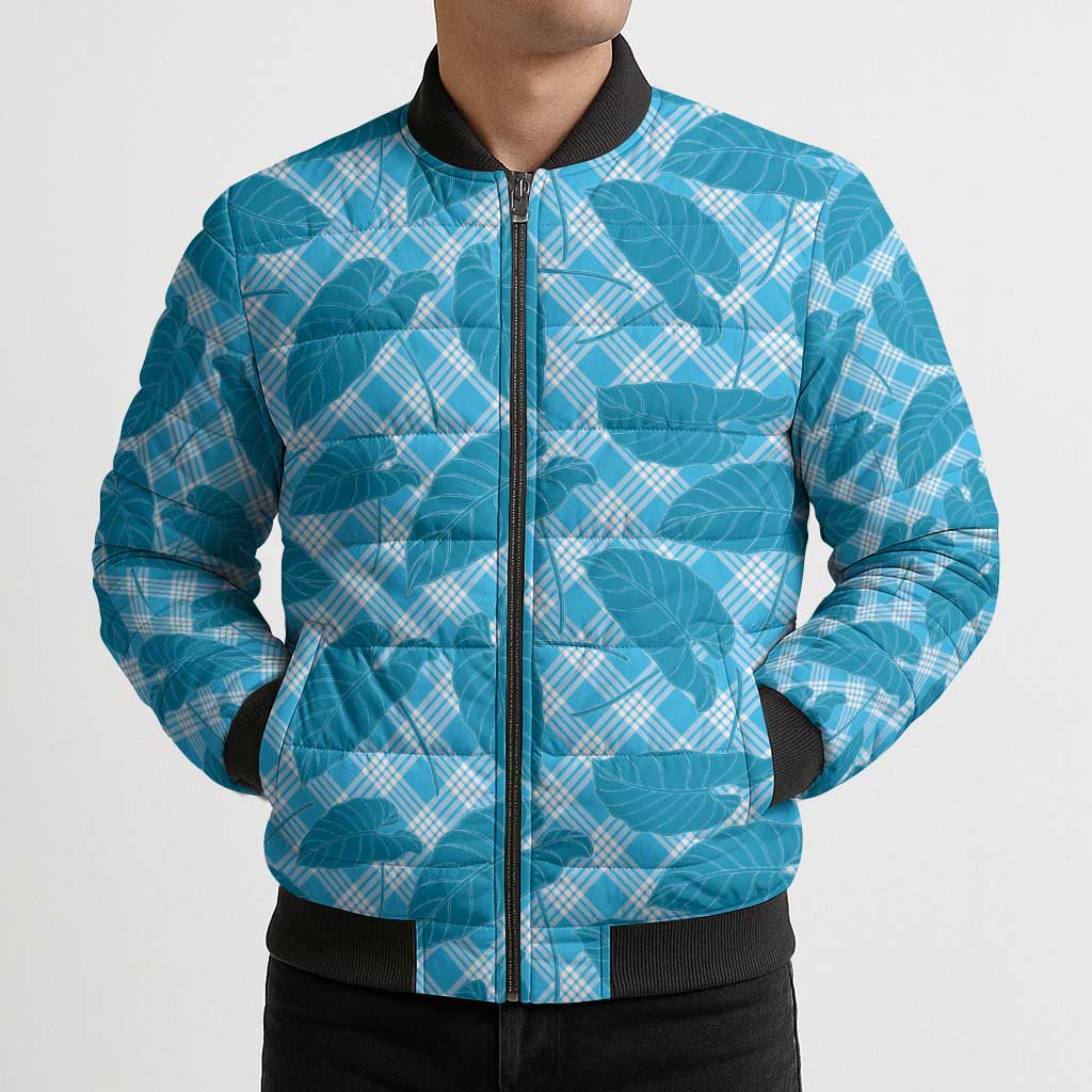 Blue Hawaii Kalo Palaka Motifs Bomber Puffer Jacket Hawaiian Taro Leaves Elegant Vibes LT14 - Polynesian Pride