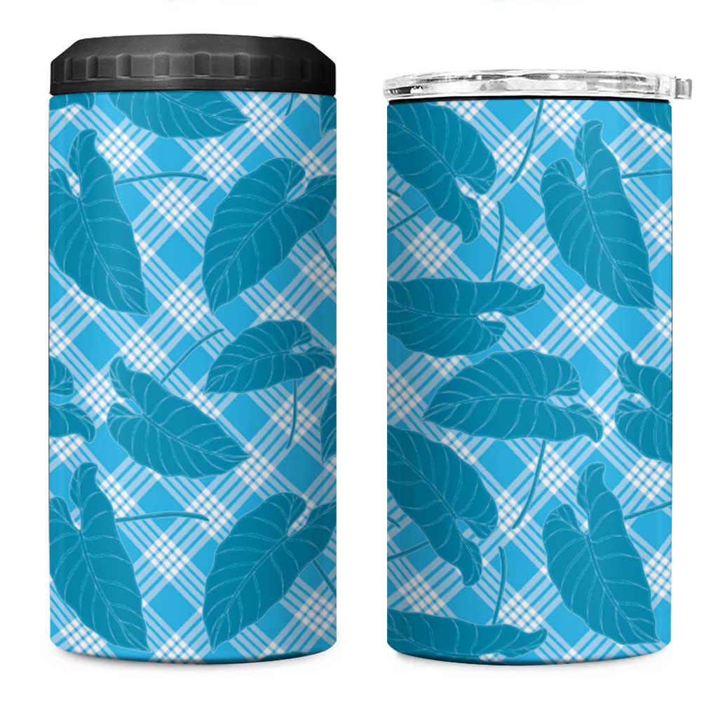 Blue Hawaii Kalo Palaka Motifs 4 in 1 Can Cooler Tumbler Hawaiian Taro Leaves Elegant Vibes - Polynesian Pride