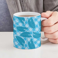 Blue Hawaii Kalo Palaka Motifs Ceramic Mug Hawaiian Taro Leaves Elegant Vibes LT14 - Polynesian Pride
