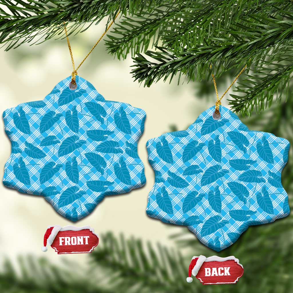Blue Hawaii Kalo Palaka Motifs Ceramic Ornament Hawaiian Taro Leaves Elegant Vibes - Polynesian Pride