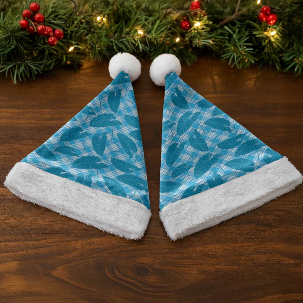 Blue Hawaii Kalo Palaka Motifs Christmas Santa Hat Hawaiian Taro Leaves Elegant Vibes - Polynesian Pride