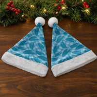 Blue Hawaii Kalo Palaka Motifs Christmas Santa Hat Hawaiian Taro Leaves Elegant Vibes - Polynesian Pride