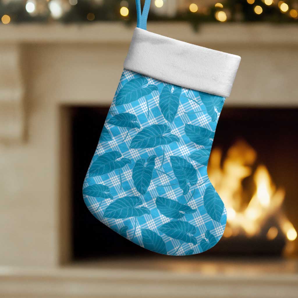 Blue Hawaii Kalo Palaka Motifs Christmas Stocking Hawaiian Taro Leaves Elegant Vibes LT14 Set of 2 Blue - Polynesian Pride