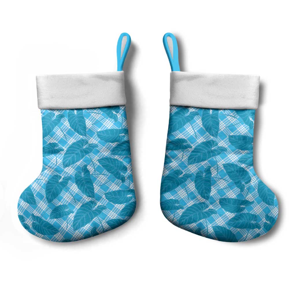Blue Hawaii Kalo Palaka Motifs Christmas Stocking Hawaiian Taro Leaves Elegant Vibes LT14 - Polynesian Pride