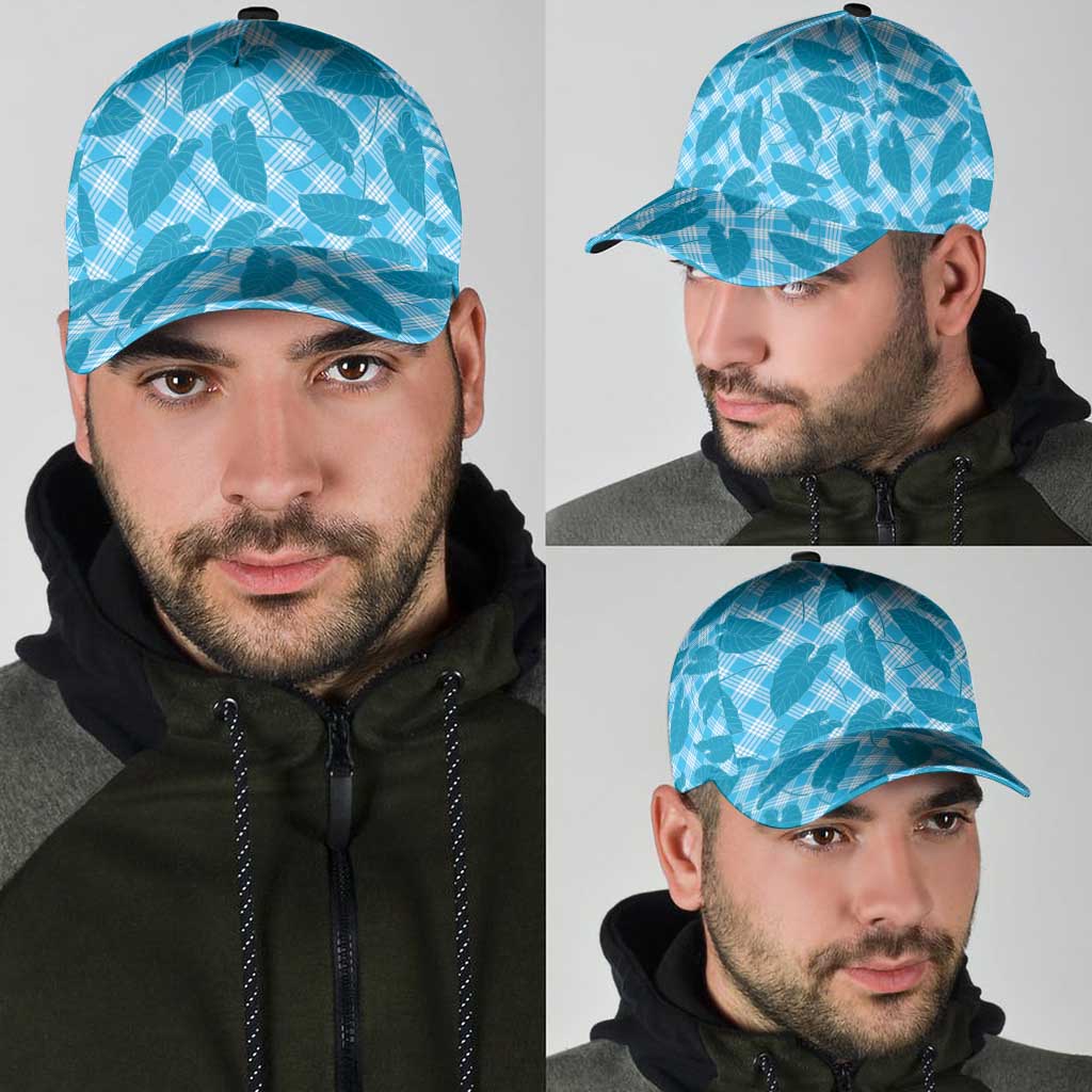 Blue Hawaii Kalo Palaka Motifs Classic Cap Hawaiian Taro Leaves Elegant Vibes LT14 - Polynesian Pride