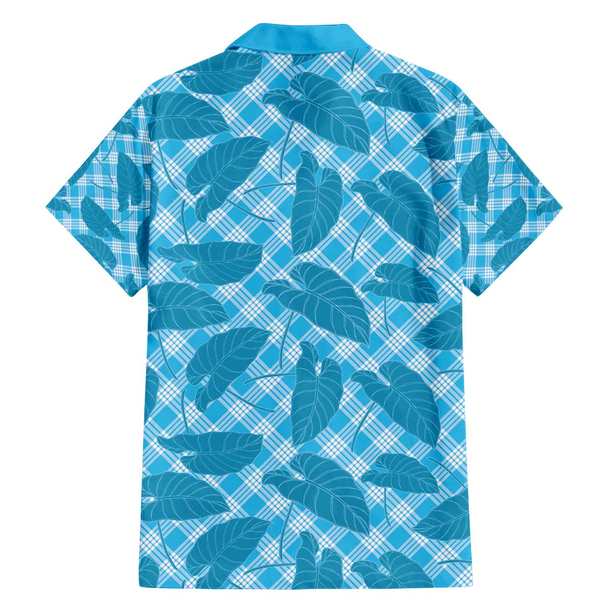 Blue Hawaii Kalo Palaka Motifs Family Matching Off The Shoulder Long Sleeve Dress and Hawaiian Shirt Hawaiian Taro Leaves Elegant Vibes - Polynesian Pride