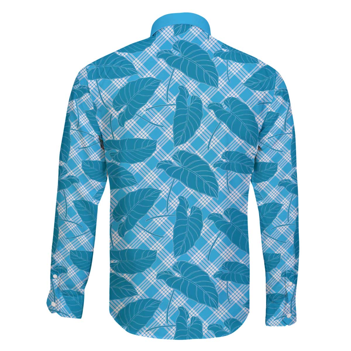 Blue Hawaii Kalo Palaka Motifs Family Matching Off The Shoulder Long Sleeve Dress and Hawaiian Shirt Hawaiian Taro Leaves Elegant Vibes - Polynesian Pride