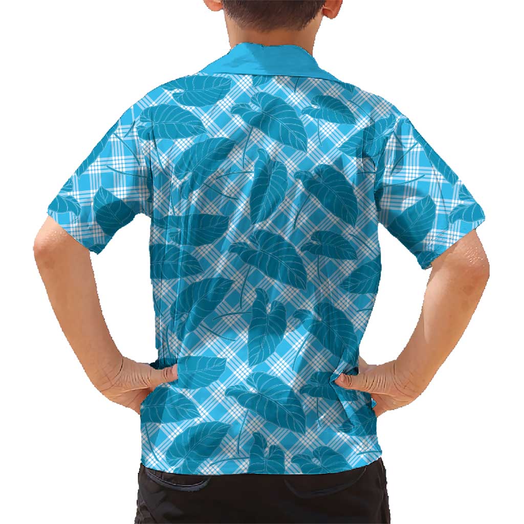 Blue Hawaii Kalo Palaka Motifs Family Matching Puletasi and Hawaiian Shirt Hawaiian Taro Leaves Elegant Vibes - Polynesian Pride