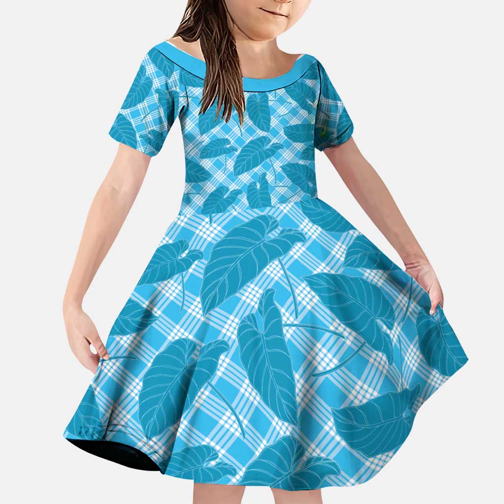 Blue Hawaii Kalo Palaka Motifs Family Matching Puletasi and Hawaiian Shirt Hawaiian Taro Leaves Elegant Vibes - Polynesian Pride