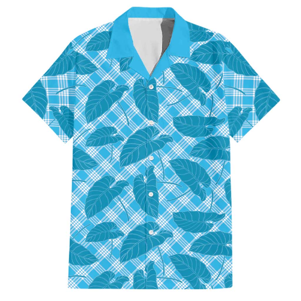 Blue Hawaii Kalo Palaka Motifs Family Matching Puletasi and Hawaiian Shirt Hawaiian Taro Leaves Elegant Vibes - Polynesian Pride