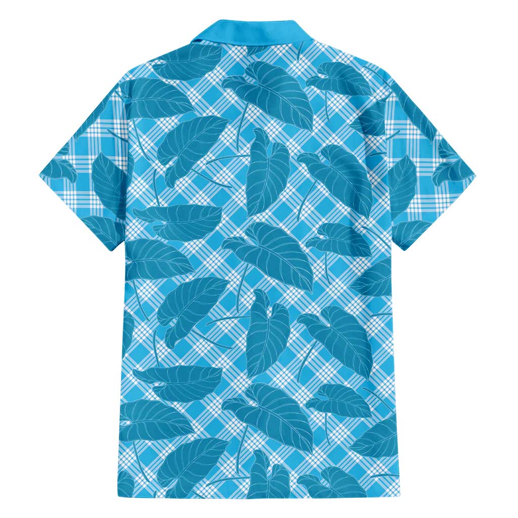 Blue Hawaii Kalo Palaka Motifs Family Matching Puletasi and Hawaiian Shirt Hawaiian Taro Leaves Elegant Vibes - Polynesian Pride
