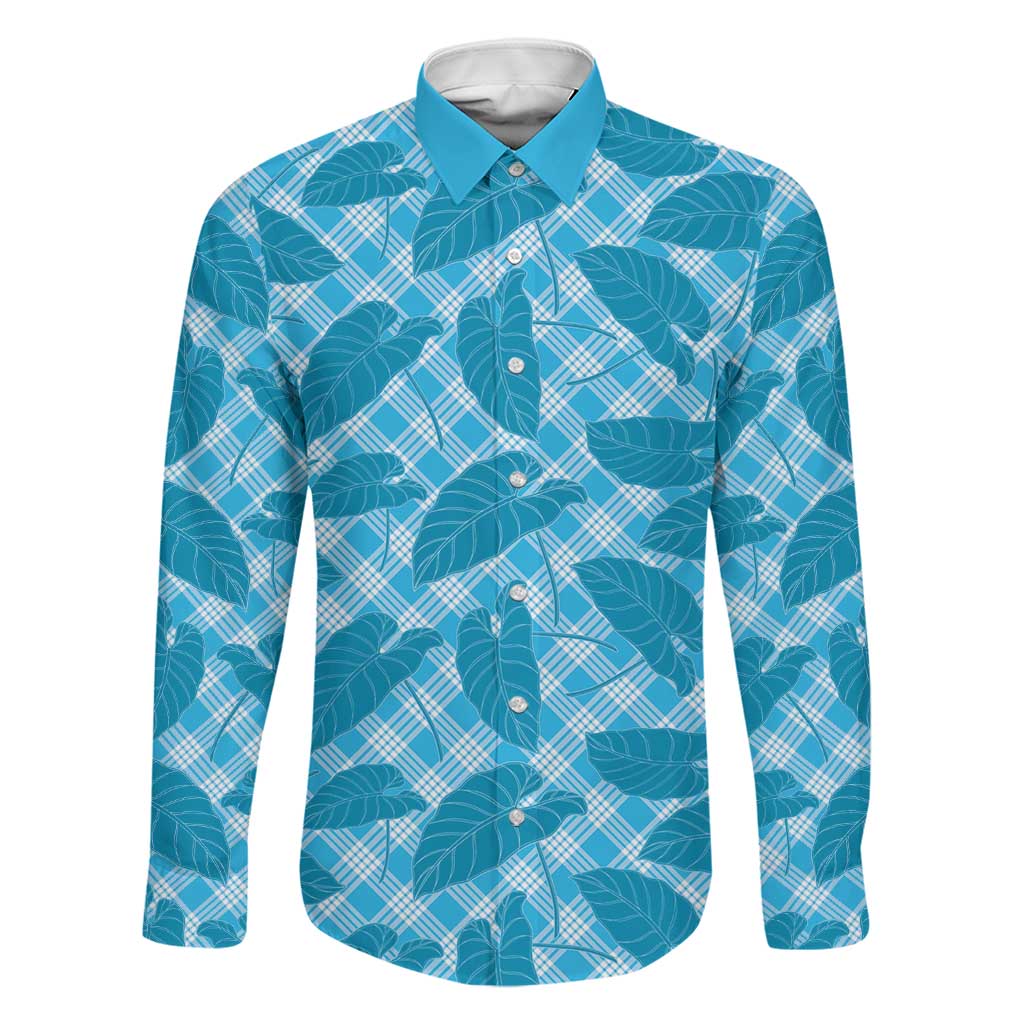 Blue Hawaii Kalo Palaka Motifs Family Matching Puletasi and Hawaiian Shirt Hawaiian Taro Leaves Elegant Vibes - Polynesian Pride