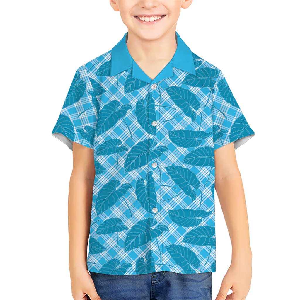 Blue Hawaii Kalo Palaka Motifs Family Matching Puletasi and Hawaiian Shirt Hawaiian Taro Leaves Elegant Vibes - Polynesian Pride