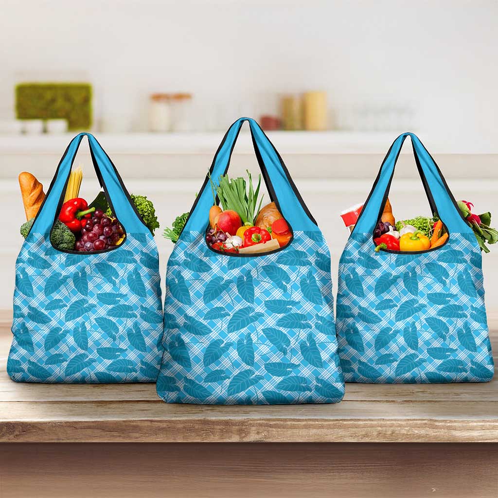 Blue Hawaii Kalo Palaka Motifs Grocery Bag Hawaiian Taro Leaves Elegant Vibes - Polynesian Pride