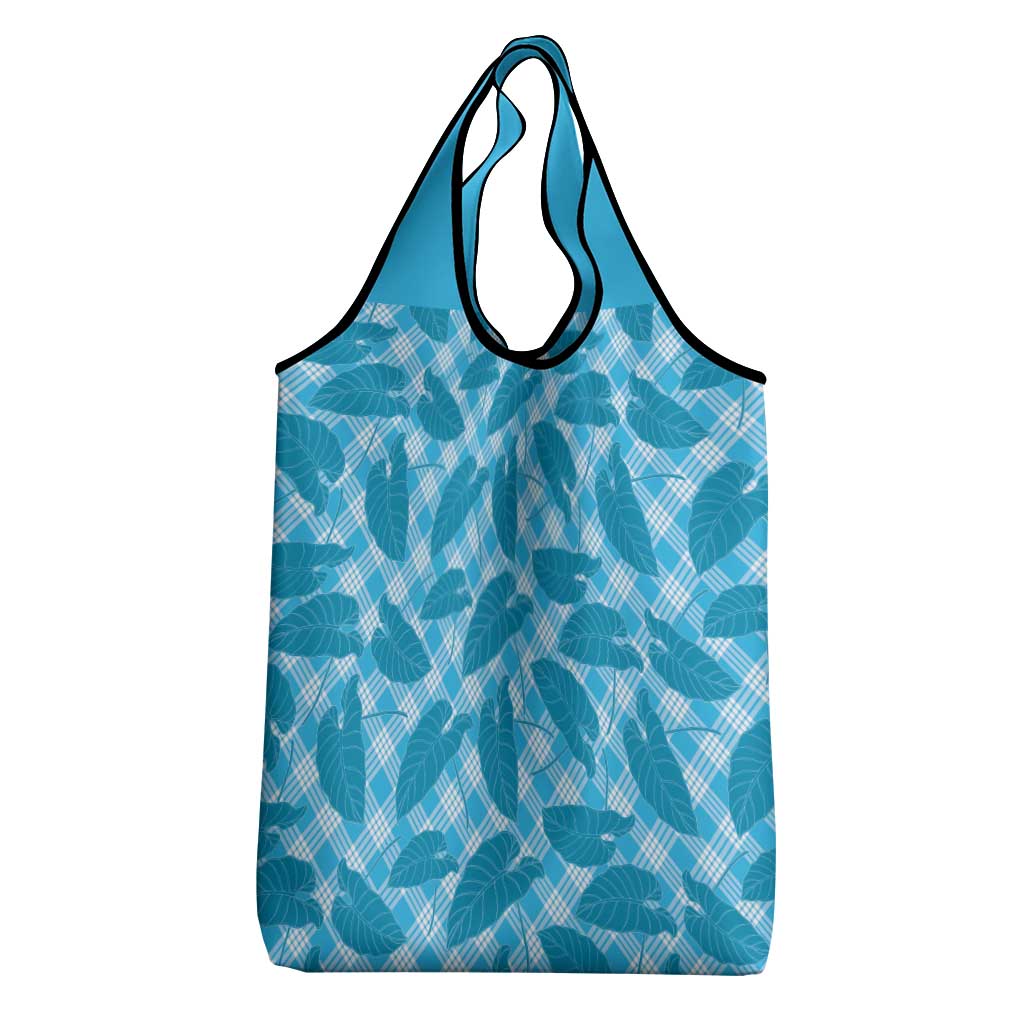 Blue Hawaii Kalo Palaka Motifs Grocery Bag Hawaiian Taro Leaves Elegant Vibes - Polynesian Pride