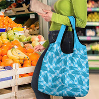 Blue Hawaii Kalo Palaka Motifs Grocery Bag Hawaiian Taro Leaves Elegant Vibes - Polynesian Pride
