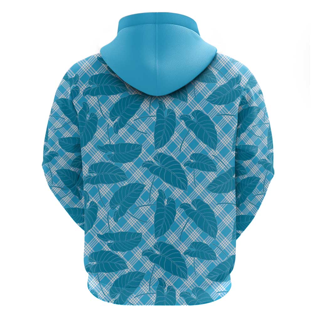 Blue Hawaii Kalo Palaka Motifs Hoodie Hawaiian Taro Leaves Elegant Vibes - Polynesian Pride