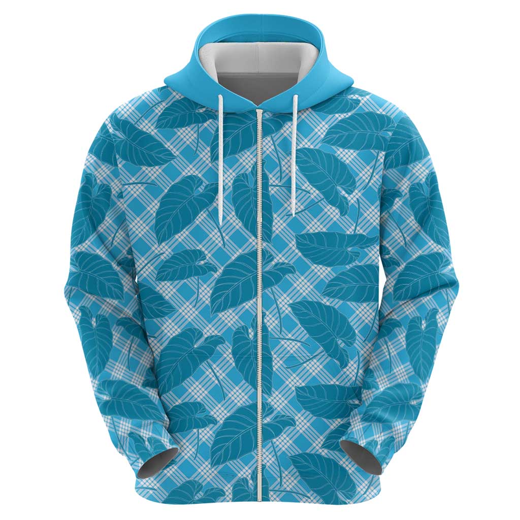 Blue Hawaii Kalo Palaka Motifs Hoodie Hawaiian Taro Leaves Elegant Vibes - Polynesian Pride