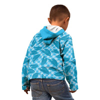 Blue Hawaii Kalo Palaka Motifs Kid Hoodie Hawaiian Taro Leaves Elegant Vibes - Polynesian Pride