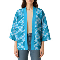 Blue Hawaii Kalo Palaka Motifs Kimono Hawaiian Taro Leaves Elegant Vibes - Polynesian Pride