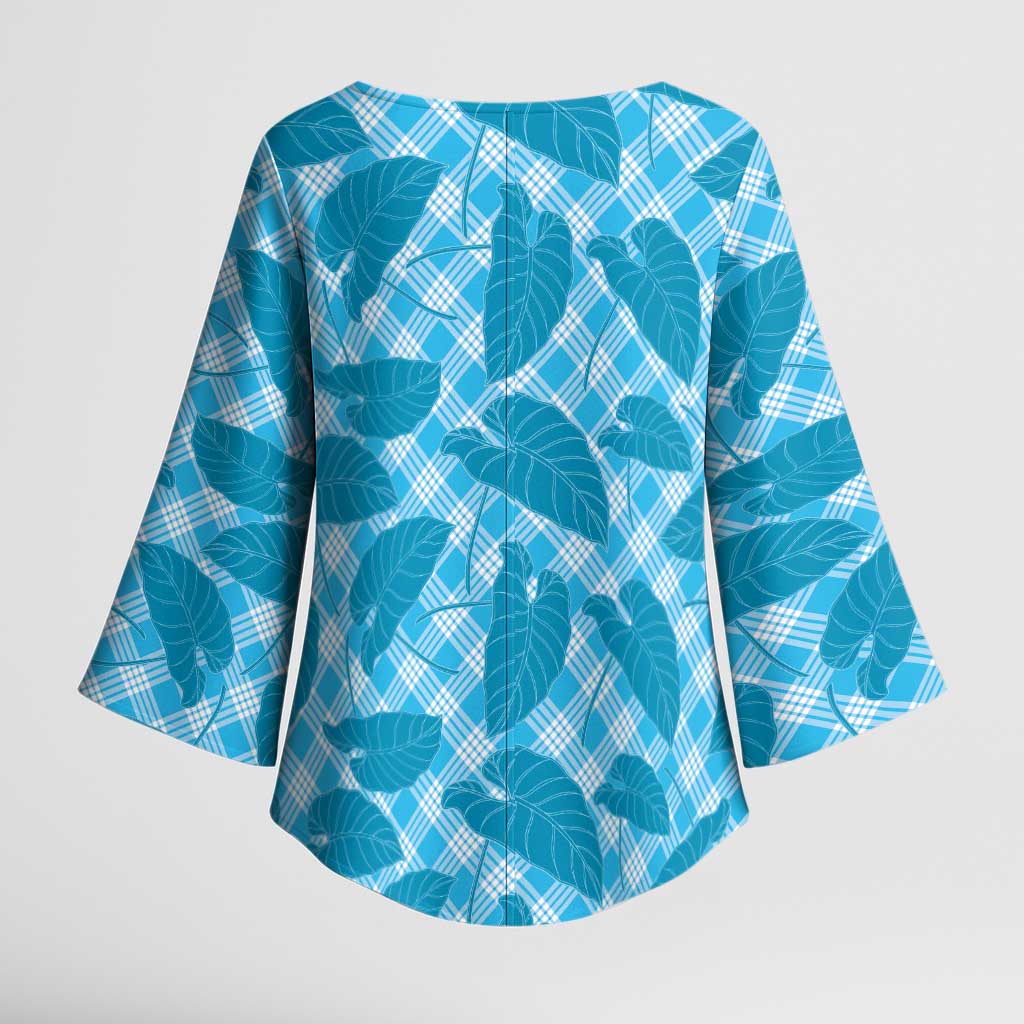 Blue Hawaii Kalo Palaka Motifs Kimono Sleeve Blouse Hawaiian Taro Leaves Elegant Vibes LT14 - Polynesian Pride