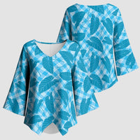 Blue Hawaii Kalo Palaka Motifs Kimono Sleeve Blouse Hawaiian Taro Leaves Elegant Vibes LT14 - Polynesian Pride