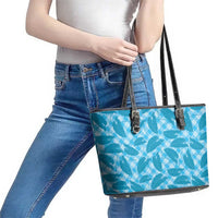 Blue Hawaii Kalo Palaka Motifs Leather Tote Bag Hawaiian Taro Leaves Elegant Vibes - Polynesian Pride