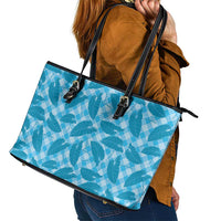 Blue Hawaii Kalo Palaka Motifs Leather Tote Bag Hawaiian Taro Leaves Elegant Vibes - Polynesian Pride