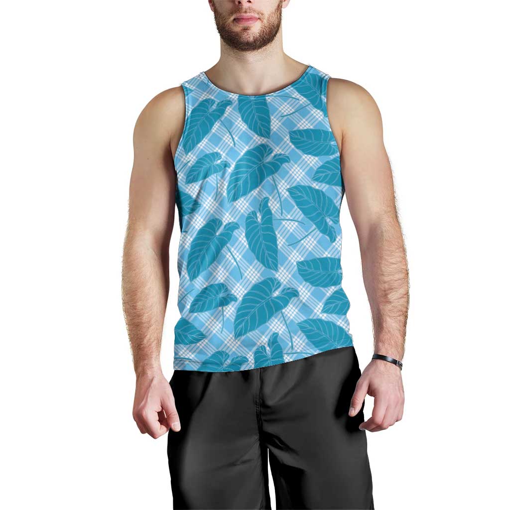 Blue Hawaii Kalo Palaka Motifs Men Tank Top Hawaiian Taro Leaves Elegant Vibes LT14 - Polynesian Pride